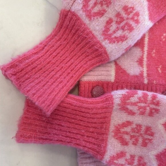 LoveShackFancy Dimples Crop Cardigan Dainty Cute Jacquared Pink Hearts Ribbons M - Picture 13 of 13